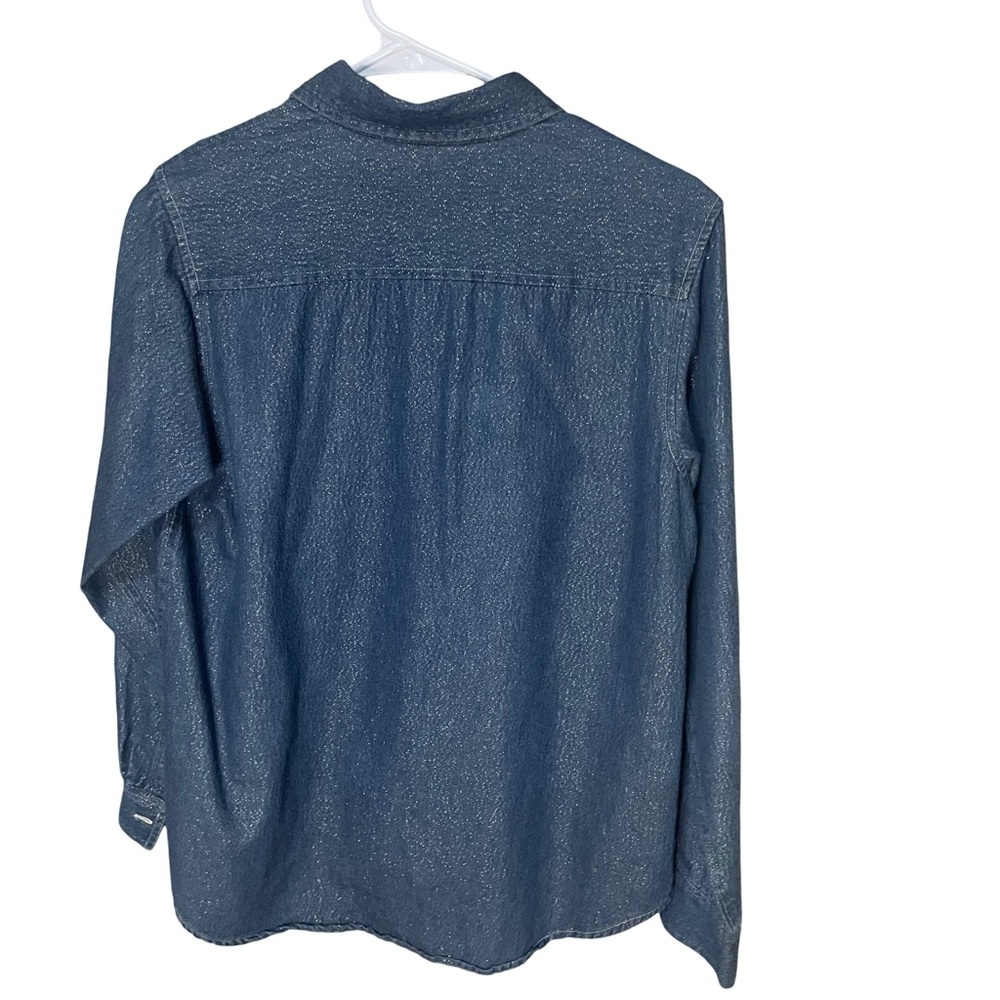 Disney Womens M Winnie The Pooh Shirt Embroidered Christmas Sparkly Denim - Picture 2 of 7